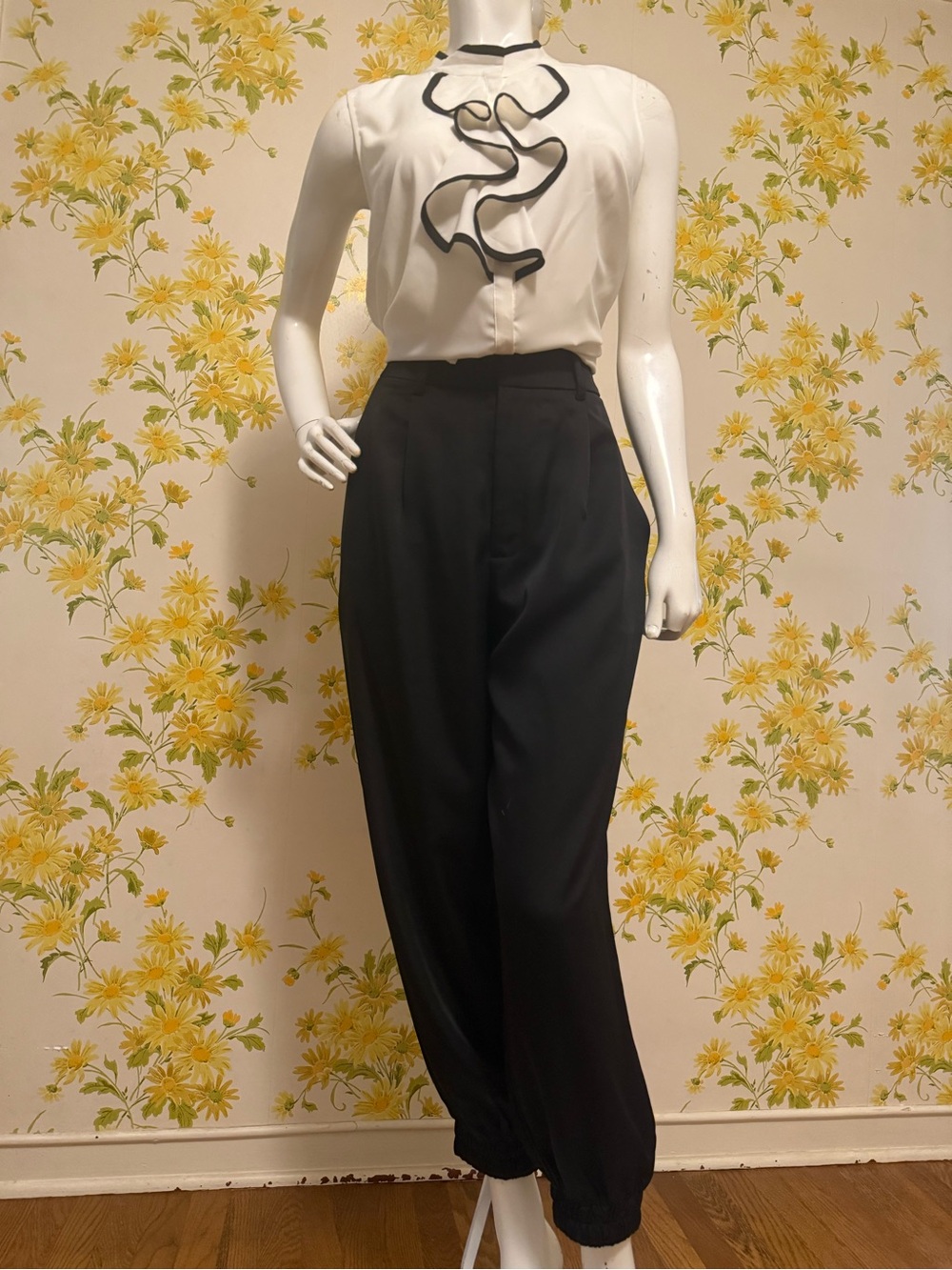 NWT high waist Black Satin jogger size L